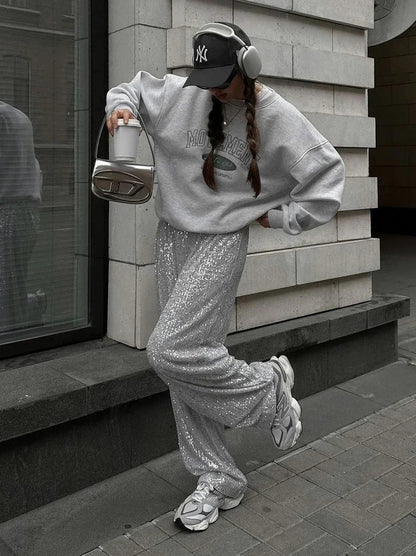 Sequin High Waist Wide Leg Pants