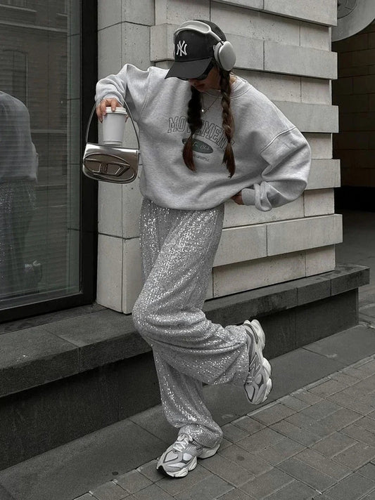 Sequin High Waist Wide Leg Pants