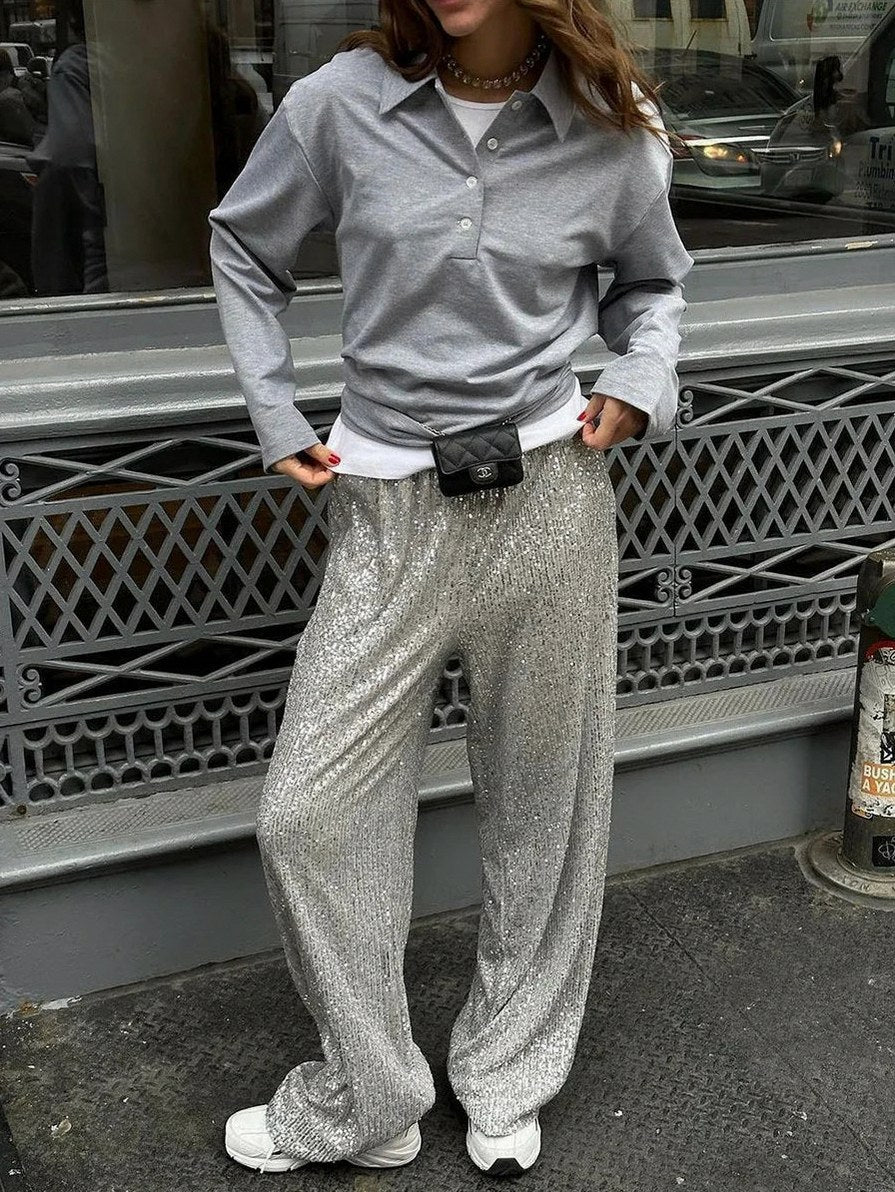 Sequin High Waist Wide Leg Pants
