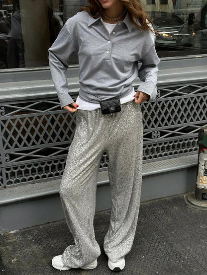 Sequin High Waist Wide Leg Pants