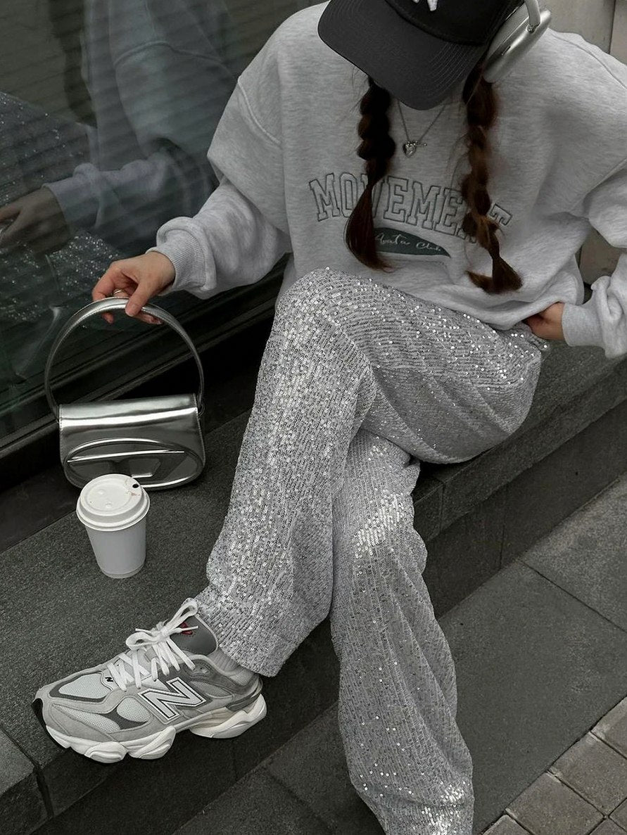 Sequin High Waist Wide Leg Pants