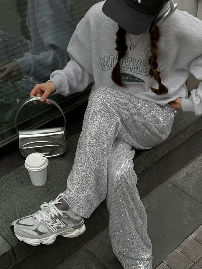 Sequin High Waist Wide Leg Pants