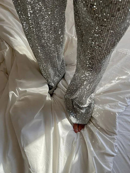 Sequin High Waist Wide Leg Pants