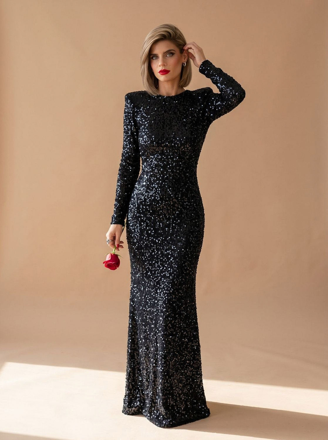 Sequin Long Sleeve Maxi Dress
