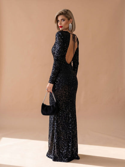 Sequin Long Sleeve Maxi Dress