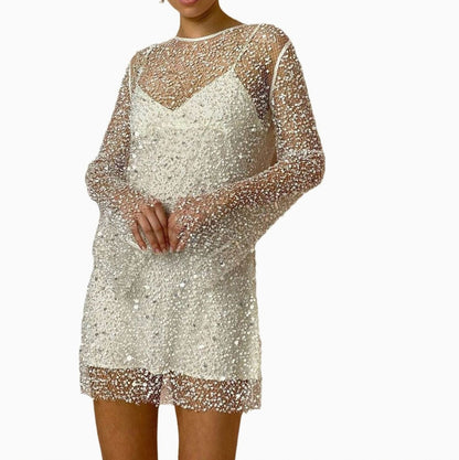 Sequin Mesh Long Sleeve Mini Dress