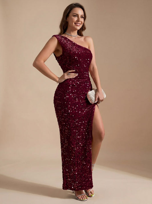 Sequin One Shoulder Maxi Dress