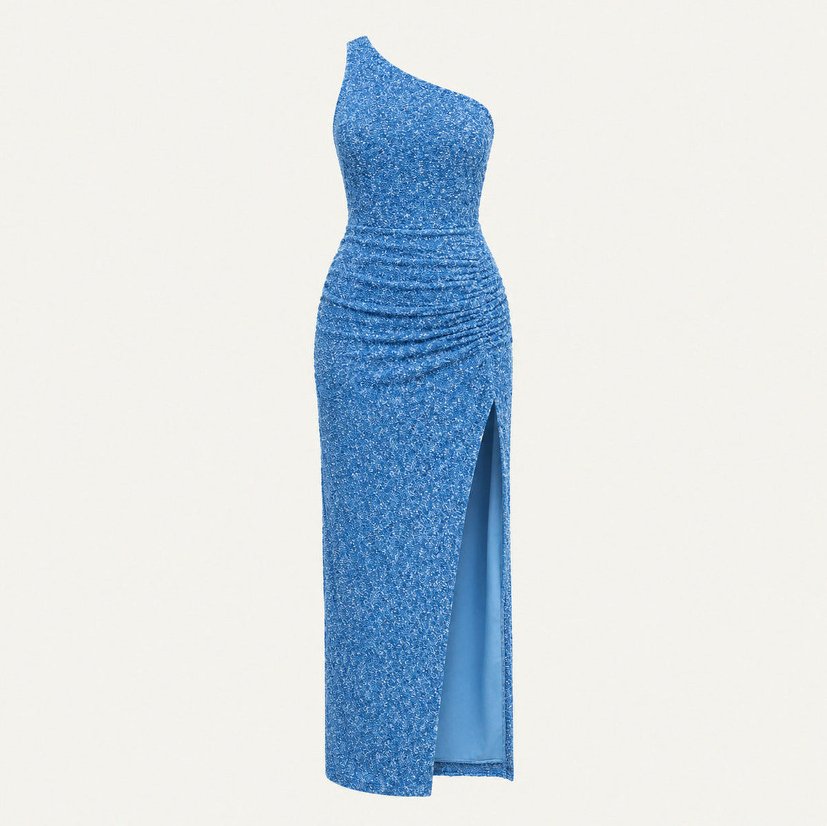 Sequin One Shoulder Ruched Maxi Dress