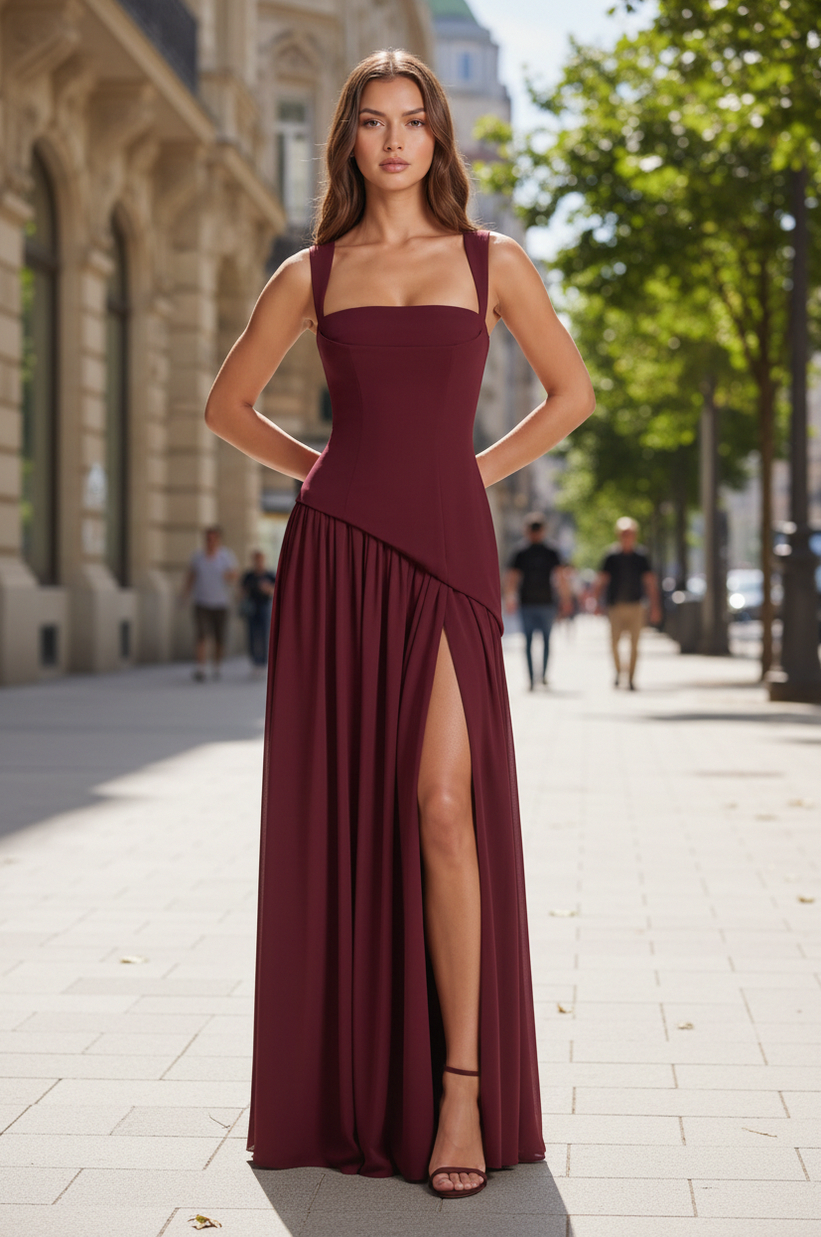 Square Neck Drop Waist Maxi Dress
