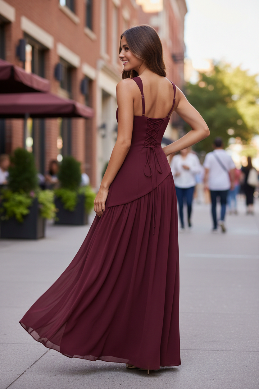 Square Neck Drop Waist Maxi Dress