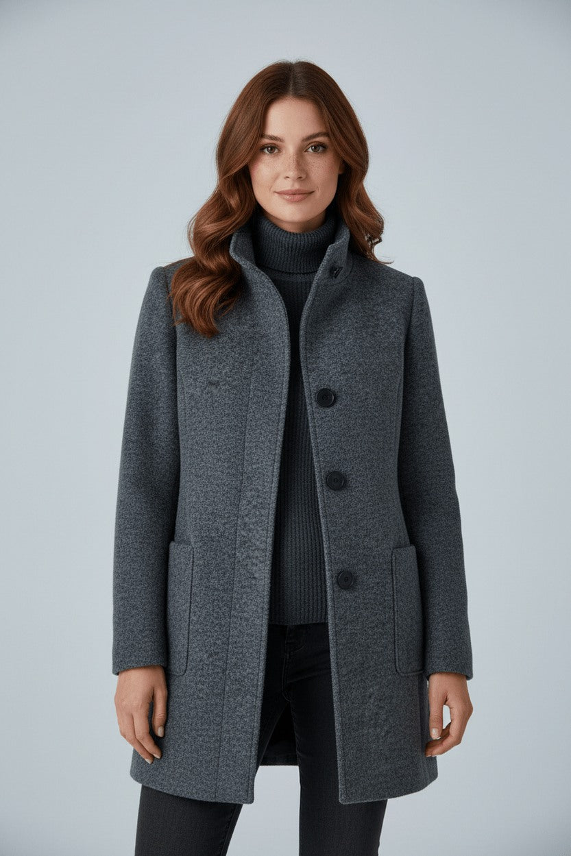 Stand Collar Button Front Coat
