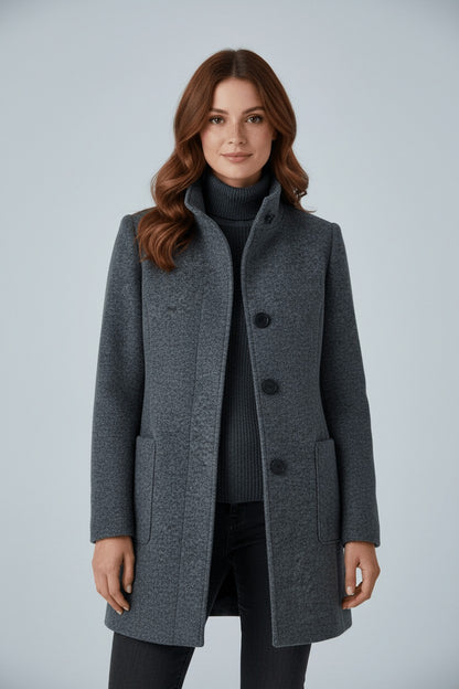 Stand Collar Button Front Coat