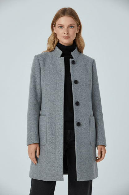 Stand Collar Button Front Coat