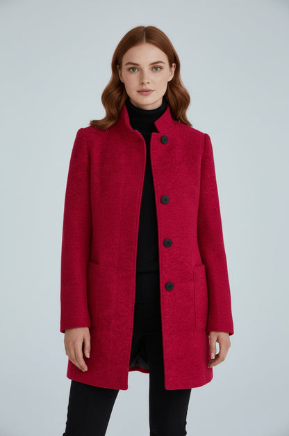 Stand Collar Button Front Coat