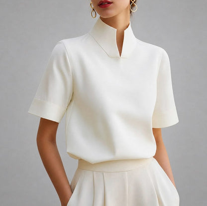 Stand Collar Short Sleeve Blouse