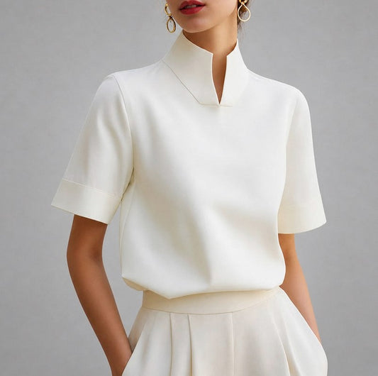 Stand Collar Short Sleeve Blouse