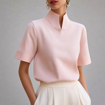 Stand Collar Short Sleeve Blouse