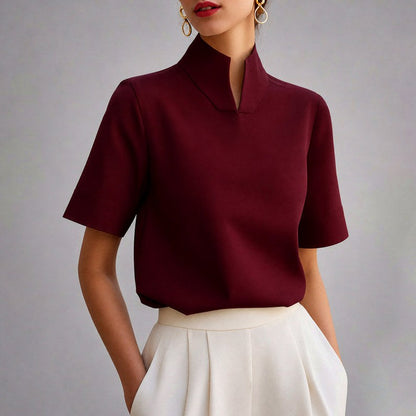 Stand Collar Short Sleeve Blouse