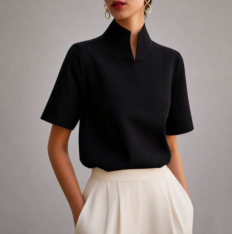 Stand Collar Short Sleeve Blouse