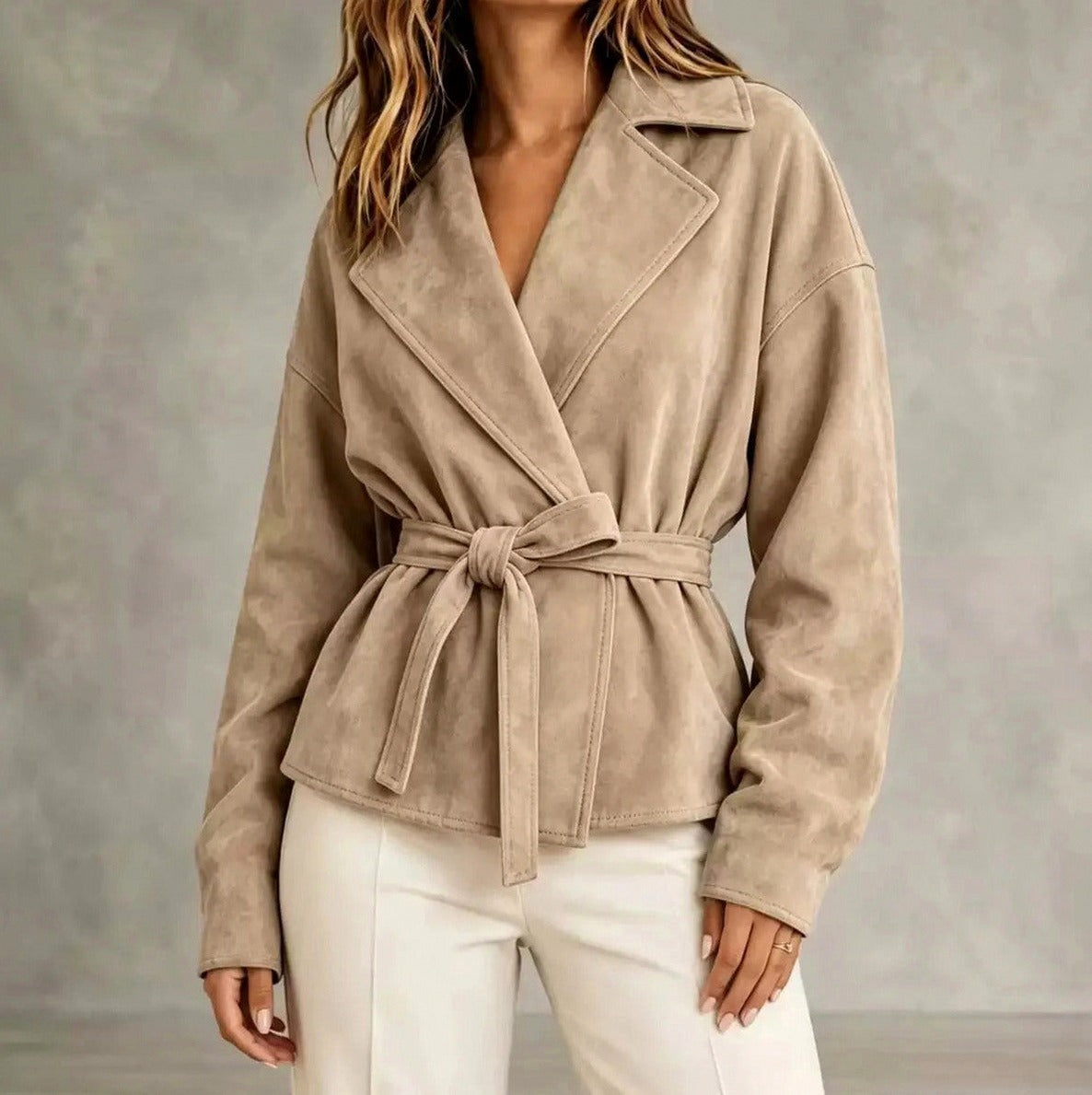 Suede Belted Wrap Jacket