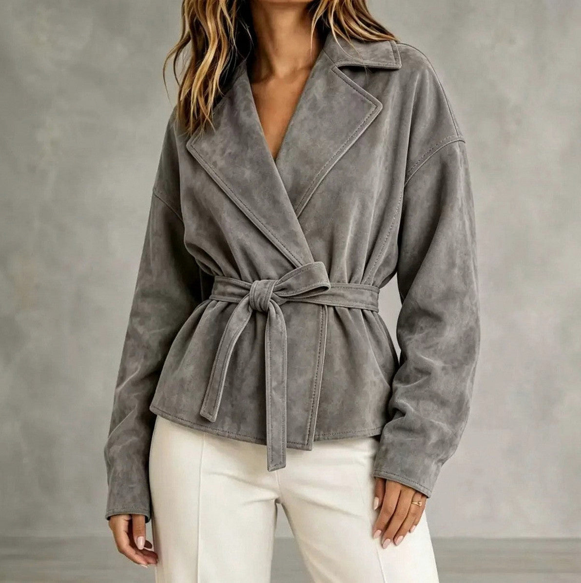 Suede Belted Wrap Jacket
