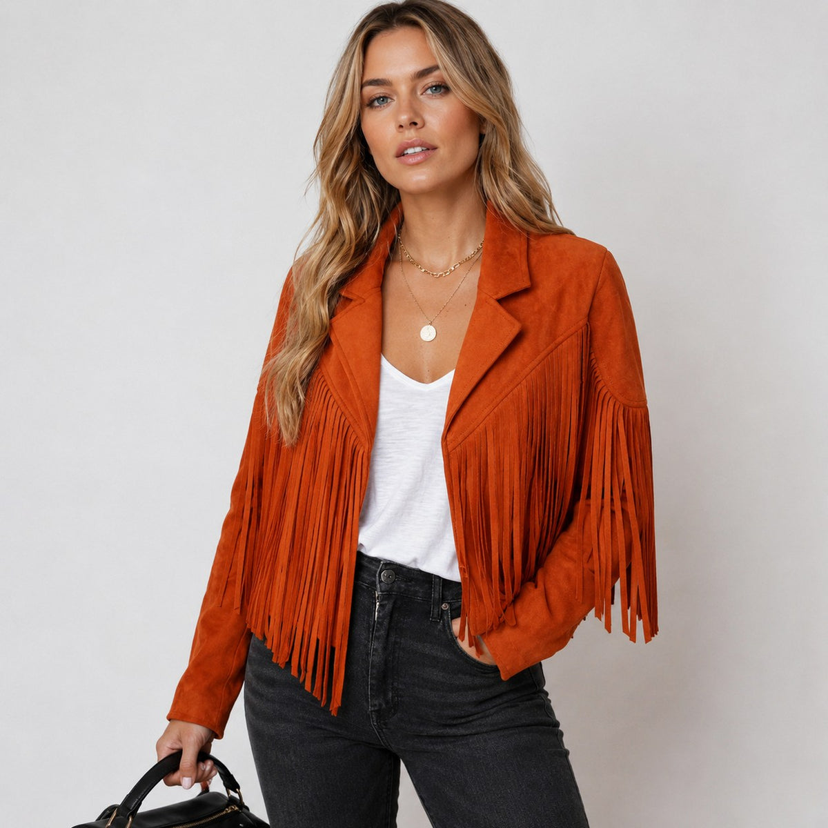 Suede Fringe Long Sleeve Jacket