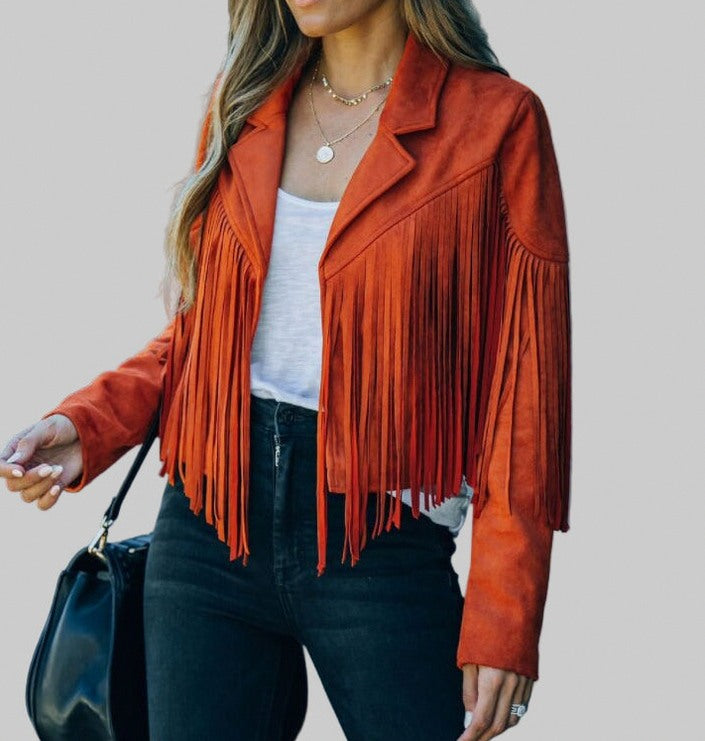 Suede Fringe Long Sleeve Jacket