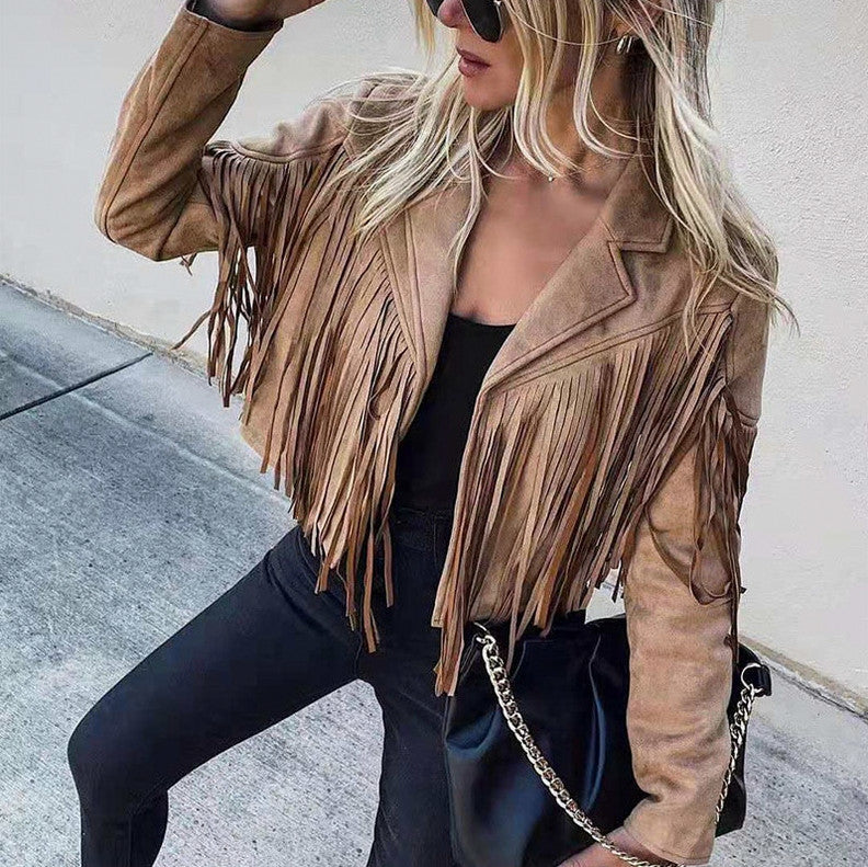 Suede Fringe Long Sleeve Jacket