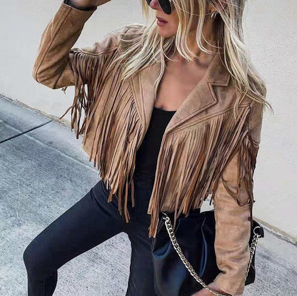 Suede Fringe Long Sleeve Jacket