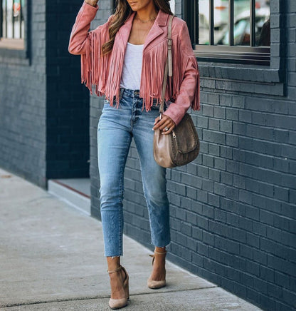 Suede Fringe Long Sleeve Jacket