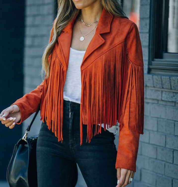 Suede Fringe Long Sleeve Jacket