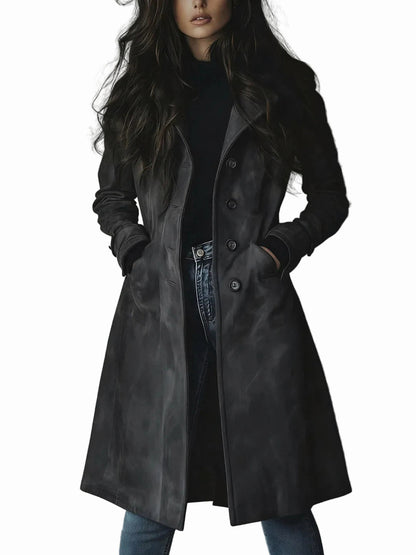 Suede Long Sleeve Double Breasted Coat