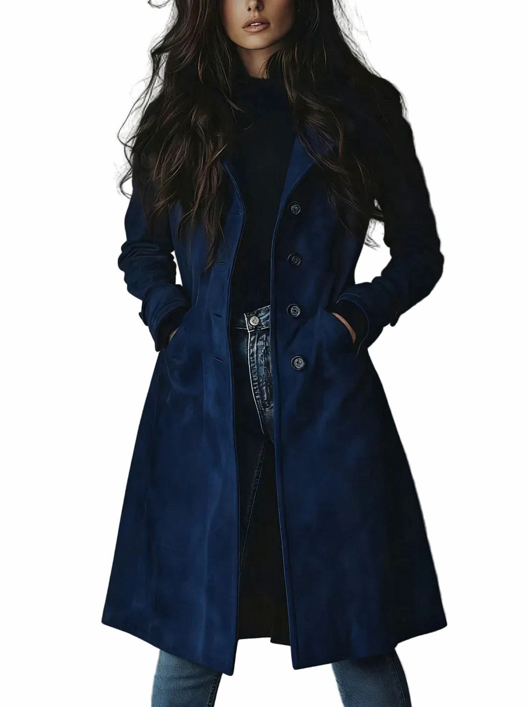 Suede Long Sleeve Double Breasted Coat