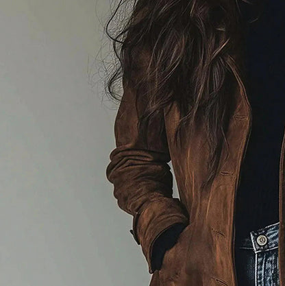 Suede Long Sleeve Double Breasted Coat