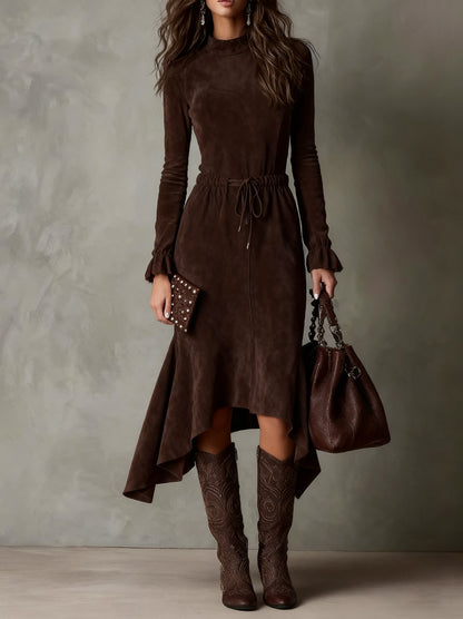 Suede Long Sleeve Midi Dress
