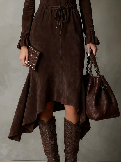 Suede Long Sleeve Midi Dress