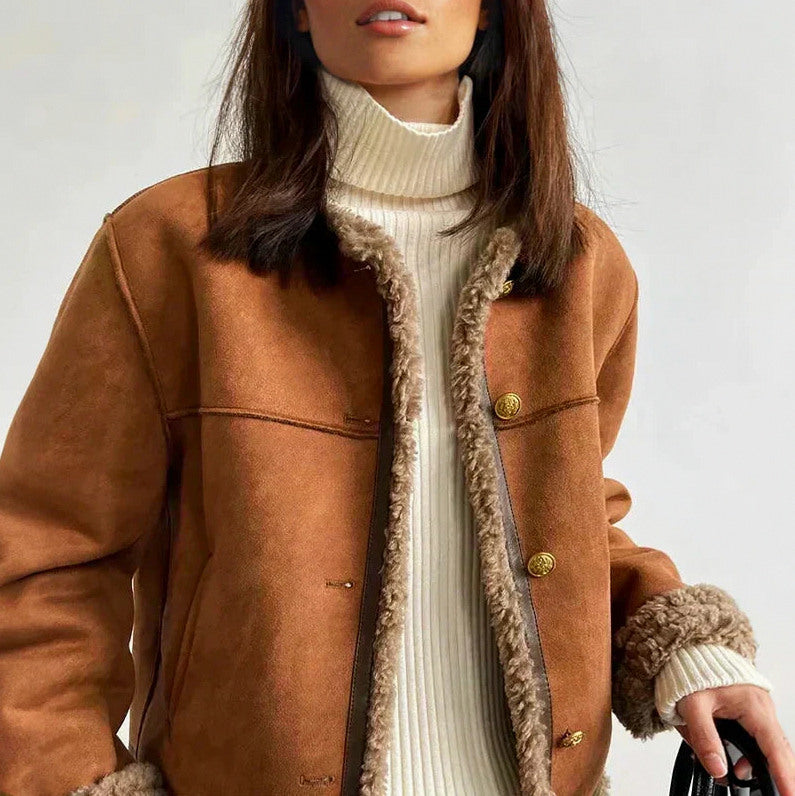 Suede Sherpa Lined Long Sleeve Jacket