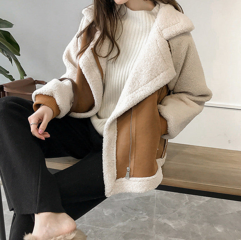 Suede Sherpa Trim Zip Up Jacket