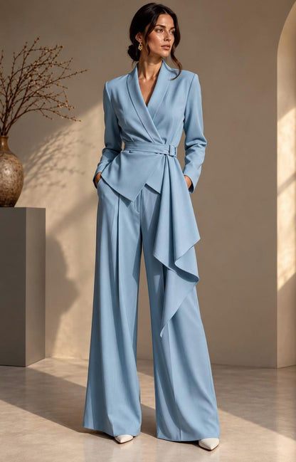 Tie Waist Long Sleeve Blazer Matching Set