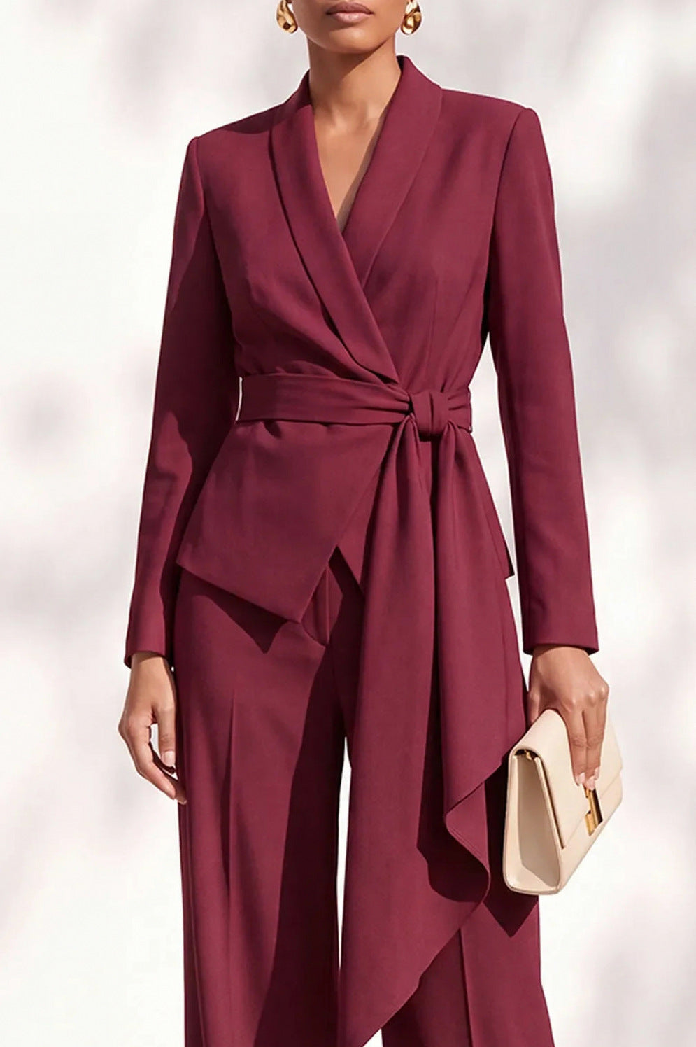 Tie Waist Long Sleeve Blazer Matching Set