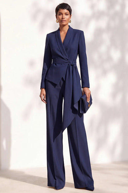 Tie Waist Long Sleeve Blazer Matching Set