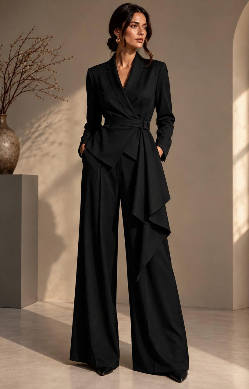 Tie Waist Long Sleeve Blazer Matching Set