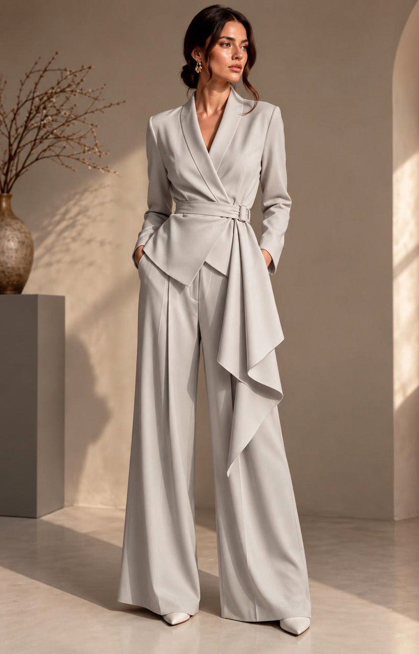 Tie Waist Long Sleeve Blazer Matching Set