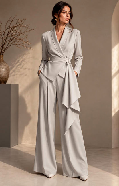 Tie Waist Long Sleeve Blazer Matching Set