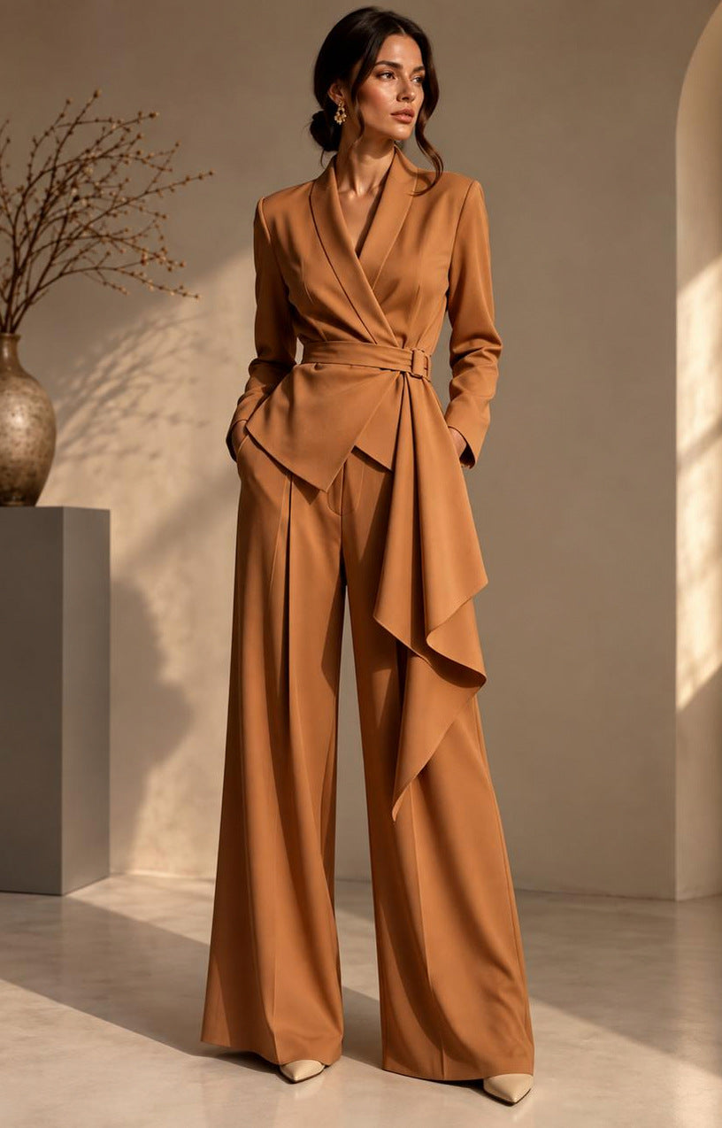 Tie Waist Long Sleeve Blazer Matching Set