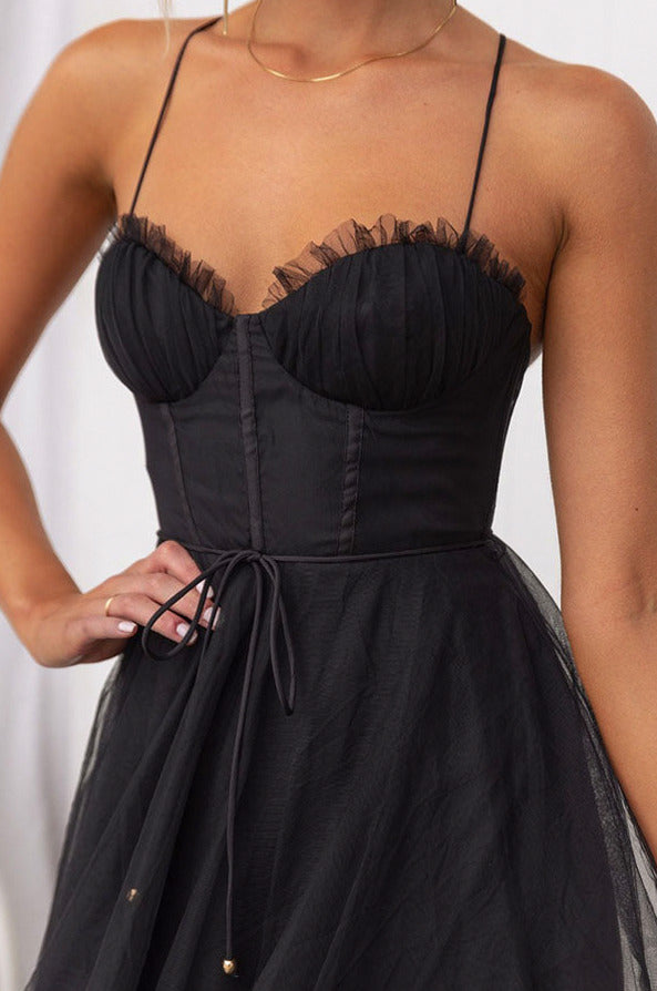 Tulle Corset Tie Waist Midi Dress
