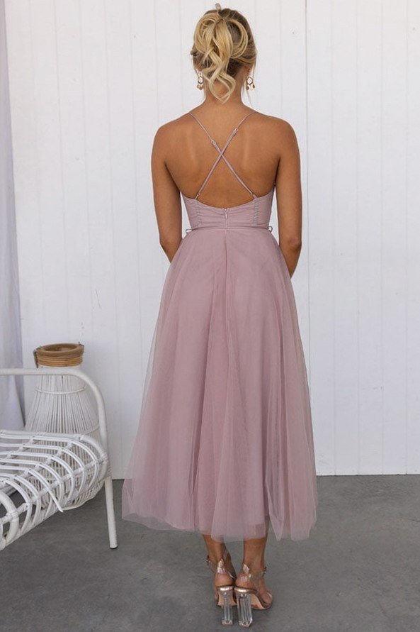 Tulle Corset Tie Waist Midi Dress