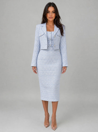 Tweed Cropped Jacket and Midi Dress Set