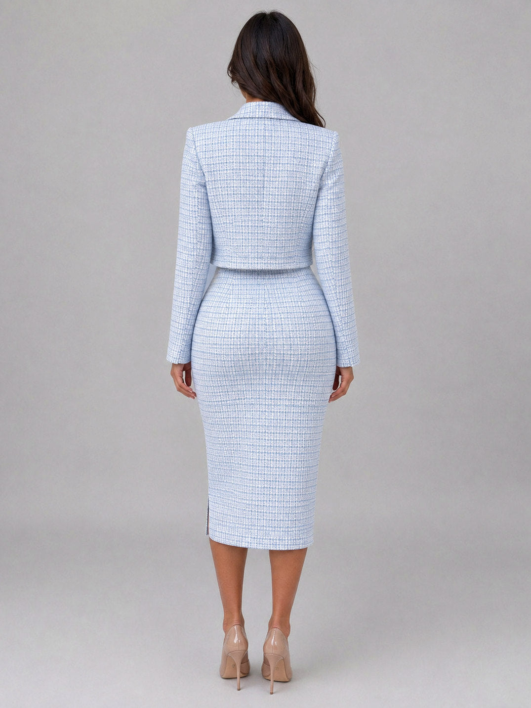 Tweed Cropped Jacket and Midi Dress Set