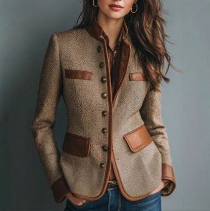 Tweed Long Sleeve Button Front Blazer